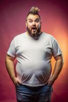 American Obese Adult, Refined, Harmonious, White Oversized T-Shirt With Blank Space, Suitable For Design Mockups And Print Applications for E-commerce, Real Estate, Technology photo