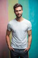 German Lean Healthy Gym Guy, Sophisticated, Bold, Realistic T Shirt Mockup, Mock Up T Shirt Concept for Business, Wedding, Events photo