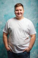 Swedish Overweight College Boy, Timeless, Futuristic, T-Shirt 3D Rendering, Mock Up T Shirt Concept for Educational, Photography, Technology photo
