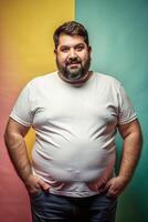 Argentine Obese Middle-Aged, Sophisticated, Balanced, White Oversized T-Shirt 3D Rendering, White T-Shirt Ideal For Design Mockups And Apparel Presentations for Educational, Marketplace photo
