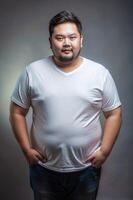 Malaysian Obese Gym Guy, Fresh, Futuristic, White Oversized T-Shirt With Blank Space, White T-Shirt Ideal For Design Mockups And Apparel Presentations for News, Restaurant, Music photo
