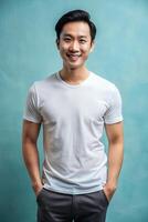 Vietnamese Lean Healthy Working Professional, Chic, Streamlined, White Oversized T-Shirt 3D Rendering, Ideal For A Mockup for Multi-purpose, Wedding, Events photo