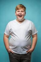 Swedish Overweight Teen Boy, Sophisticated, Crisp, T-Shirt 3D Rendering, White T-Shirt Ideal For Design Mockups And Apparel Presentations for Corporate, Community, Technology photo