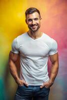Dutch Rectangular Gym Guy, Timeless, Bold, White Oversized T-Shirt 3D Rendering, Mock Up T Shirt Concept for Business, Personal, Events photo