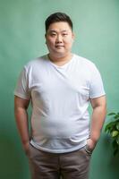 Vietnamese Overweight Adult, Fresh, Futuristic, Unisex T Shirt Mockup, Universal Clothing for Multi-purpose, Marketplace, Music photo