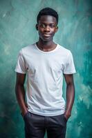 African Ectomorph Skinny College Boy, Fresh, Balanced, White Oversized T-Shirt 3D Rendering, Suitable For Design Mockups And Print Applications for Business, Non-profit, Creative Agency photo