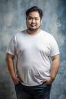 Indonesian Overweight Adult, Fresh, Streamlined, T-Shirt 3D Rendering, Universal Clothing for Retail, Restaurant, Events photo