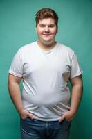 French Overweight College Boy, Stylish, Crisp, T-Shirt 3D Rendering, Universal Clothing for Blog, Health and Fitness, Events photo