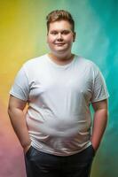 Swedish Obese College Boy, Innovative, Polished, Realistic T Shirt Mockup, T Shirt White Model for Multi-purpose, Restaurant, Events photo