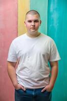 Greek Endomorph Fatty College Boy, Sophisticated, Harmonious, T-Shirt 3D Rendering, Ideal For A Mockup for Portfolio, Restaurant, Events photo
