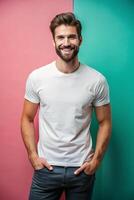 English Lean Healthy Working Professional, Elegant, Crisp, T-Shirt 3D Rendering, White T-Shirt Ideal For Design Mockups And Apparel Presentations for E-commerce, Non-profit, Creative Agency photo