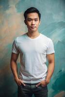 Filipino Rectangular Working Professional, Contemporary, Polished, White Oversized T-Shirt 3D Rendering, T Shirt White Model for Multi-purpose, Health and Fitness, Technology photo