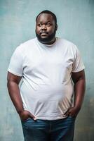 Kenyan Obese Gym Guy, Innovative, Bold, White Oversized T-Shirt 3D Rendering, Suitable For Design Mockups And Print Applications for Multi-purpose, Marketplace, Creative Agency photo