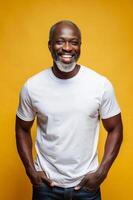 African Lean Healthy Middle-Aged, Refined, Distinctive, White Oversized T-Shirt 3D Rendering, White T-Shirt Ideal For Design Mockups And Apparel Presentations for Multi-purpose, Non-profit photo