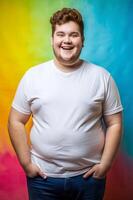 English Endomorph Fatty College Boy, Timeless, Futuristic, White Oversized T-Shirt 3D Rendering, Mock Up T Shirt Concept for Blog, Photography, Technology photo
