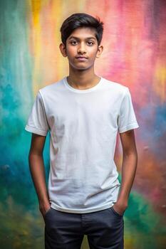 bangladeshi endomorfo graso adolescente chico, elegante, atrevido, medio mangas, universal ropa para comercio electrónico, entretenimiento, eventos foto