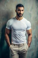 Egyptian Mesomorph Musculargym Working Professional, Stylish, Futuristic, White Oversized T-Shirt 3D Rendering, Ideal For A Mockup for Portfolio, Real Estate, Technology photo
