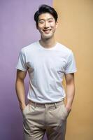 Korean Rectangular Gym Guy, Contemporary, Polished, White Oversized T-Shirt 3D Rendering, Ideal For A Mockup for Retail, Entertainment, Fashion photo
