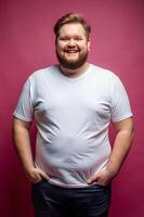 European Obese Adult, Contemporary, Balanced, T-Shirt 3D Rendering, T Shirt White Model for Magazine, Marketplace, Creative Agency photo