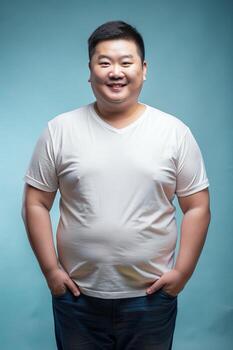 chino obeso trabajando profesional, eterno, armonioso, camiseta 3d representación, modelo de Moda ropa para revista, viajar, eventos foto