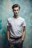 Russian Rectangular College Boy, Refined, Harmonious, T-Shirt 3D Rendering, Template Of Fashion Clothes for E-commerce, Entertainment, Fashion photo
