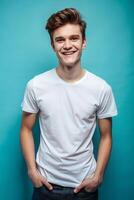 Australian Underweight College Boy, Sleek, Artistic, T-Shirt 3D Rendering, T Shirt White Model for Blog, Community, Technology photo