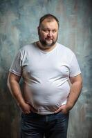 Russian Obese Middle-Aged, Timeless, Bold, Unisex T Shirt Mockup, Suitable For Design Mockups And Print Applications for News, Photography, Fashion photo