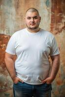 Greek Endomorph Fatty College Boy, Sophisticated, Harmonious, T Shirt Mockup Model, Template Of Fashion Clothes for E-commerce, Wedding, Fashion photo