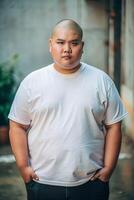 Malaysian Obese College Boy, Innovative, Bold, Half Sleeves, Template Of Fashion Clothes for Magazine, Wedding, Creative Agency photo