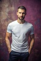 European Athletic Working Professional, Stylish, Artistic, White Oversized T-Shirt 3D Rendering, Ideal For A Mockup for Business, Entertainment, Events photo