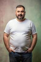 Argentine Overweight Middle-Aged, Stylish, Distinctive, Perfect For Fashion, Clothing, Mock Up T Shirt Concept for Blog, Wedding, Events photo