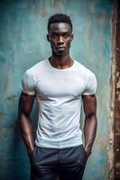 Kenyan Ectomorph Skinny Gym Guy, Chic, Artistic, White Oversized T-Shirt 3D Rendering, Universal Clothing for Retail, Community, Events photo