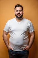 Spanish Overweight Gym Guy, Elegant, Futuristic, Half Sleeves, Suitable For Design Mockups And Print Applications for Blog, Non-profit, Fashion photo