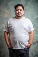 Indonesian Overweight Adult, Innovative, Streamlined, T Shirt Mockup Model, Universal Clothing for Business, Personal, Music photo