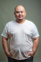 Indonesian Obese Working Professional, Timeless, Futuristic, White Oversized T-Shirt With Blank Space, Suitable For Design Mockups And Print Applications for Educational, Photography, Technology photo