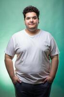 Brazilian Overweight College Boy, Sophisticated, Artistic, Unisex T Shirt Mockup, Ideal For A Mockup for Blog, Travel, Music photo
