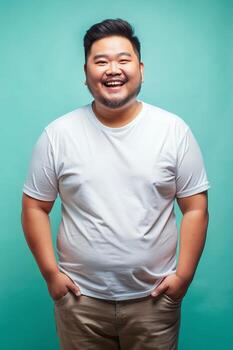 filipino obeso trabajando profesional, refinado, distintivo, medio mangas, adecuado para diseño maquetas y impresión aplicaciones para revista, entretenimiento, creativo agencia foto