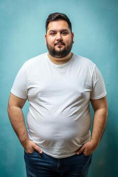 argentino obeso trabajando profesional, refinado, atrevido, unisexo t camisa Bosquejo, burlarse de arriba t camisa concepto para portafolio, entretenimiento, eventos foto