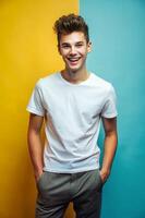Canadian Rectangular College Boy, Elegant, Simple, White Oversized T-Shirt 3D Rendering, Template Of Fashion Clothes for News, Real Estate, Technology photo