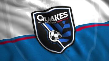 The San Jose Earthquakes American professional soccer team. Motion. Flag with logo of a soccer team. For editorial use only. video