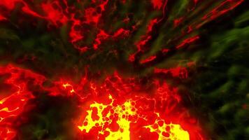Movement in lava tunnel. Motion. Dizzying lava vortex with fire and smoke. Lava flow and smoke in motion video