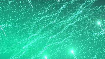 Mirror space with particle waves. Motion. Parallel worlds with glowing wavy particles. Revolution of worlds of wavy particles in cyberspace video