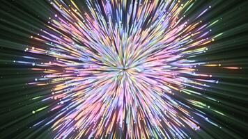 brilhante colorida explosão do partículas dentro fluxo. movimento. cósmico hipnótico explosão do colorida partículas. explosão do partículas propagando dentro exterior espaço video