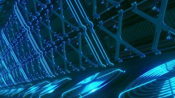 Blue grid. Motion.A light background in abstraction with bright highlights of red and blue grid and everything moves forward and slowly rotates. video