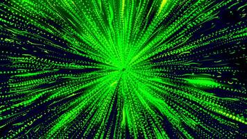Cosmic energy being absorbed by one black hole on a black space background. Motion. Green glowing moving rays. video