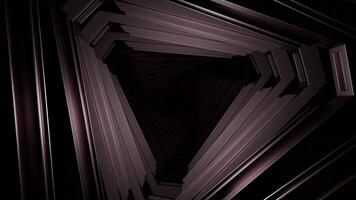 3D tunnel with darkness. Design. Rotating 3d tunnel with geometric metal parts. Emerging geometric tunnel in dark video