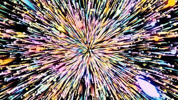 Black background. Motion . Bright flying multicolored three - dimensional lines in abstraction create illuminating patterns and move in different directions continuously . video