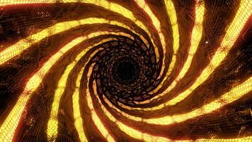 Fly through mirror tunnel with technological pattern. Design. 3D corridor with glowing lights. video