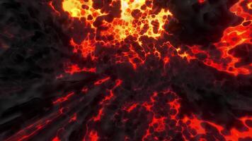 Tunnel through a volcano or the middle of the Earth. Motion. Flying through red lava texture, hell background. video
