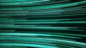 Background of stream of bright lines with radiance. Motion. Bright lines move in curved stream. Moving lines of electronic information flow with noise video